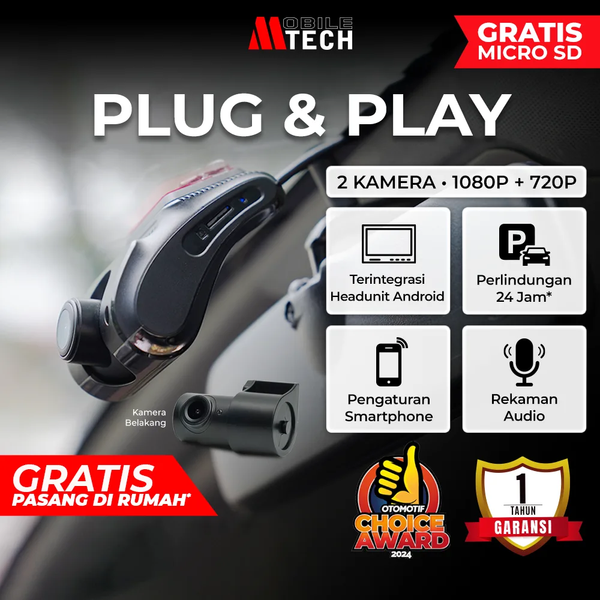 MobileTech Dashcam Mobil 2 Kamera Plug and Play 1080p